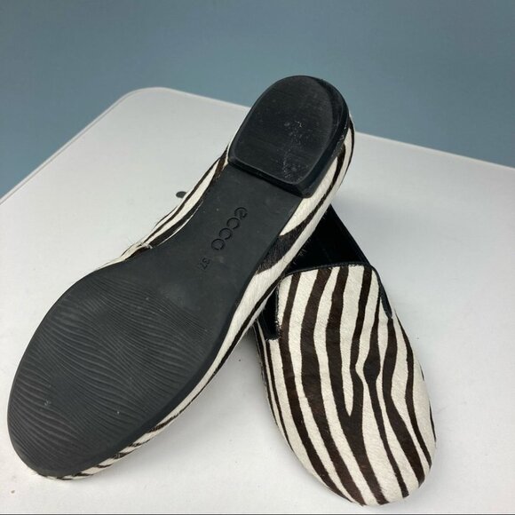 ECCO Sz 37 Zebra Print Dark Brown Cream Ballerina Flats - Picture 7 of 13